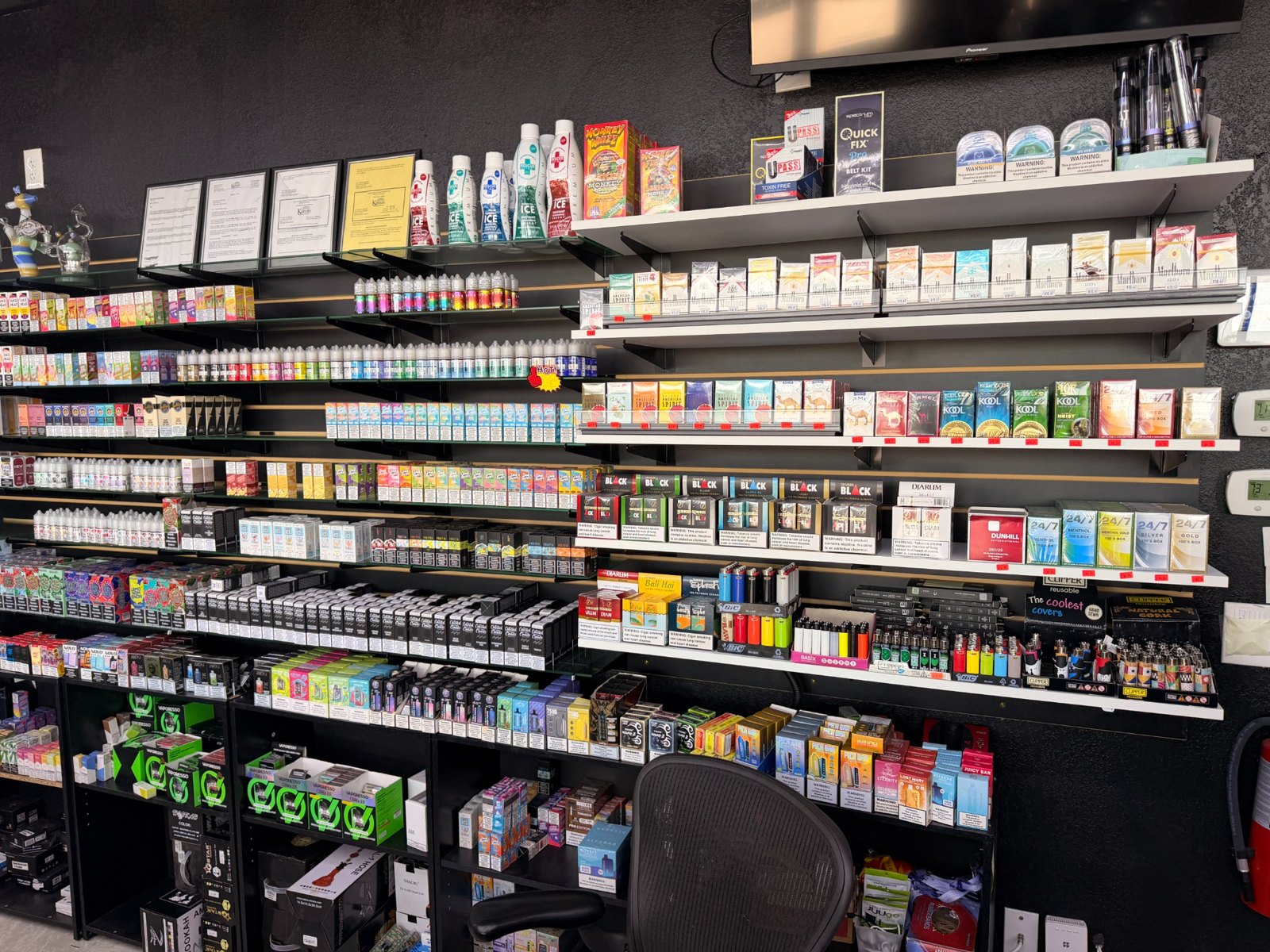 Vape supplies on the shop shelves